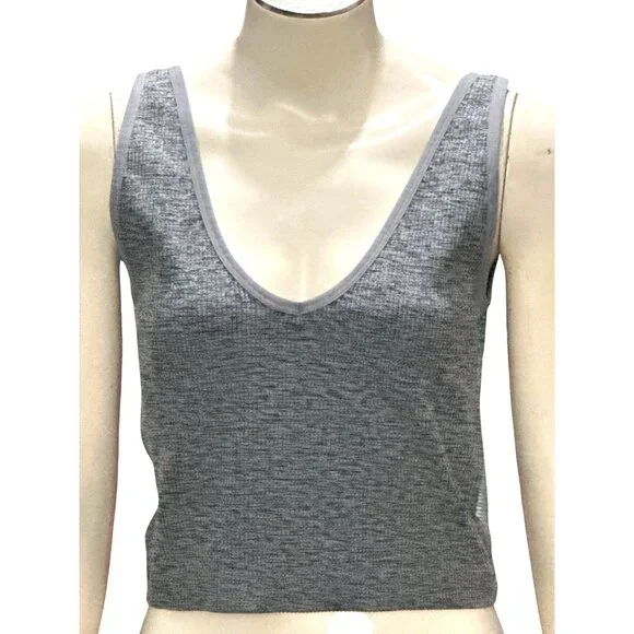 Colsie Gray Ribbed Knit Deep V Neck Cropped Tank Lounge Stretchy Soft Top XL - Picture 1 of 8